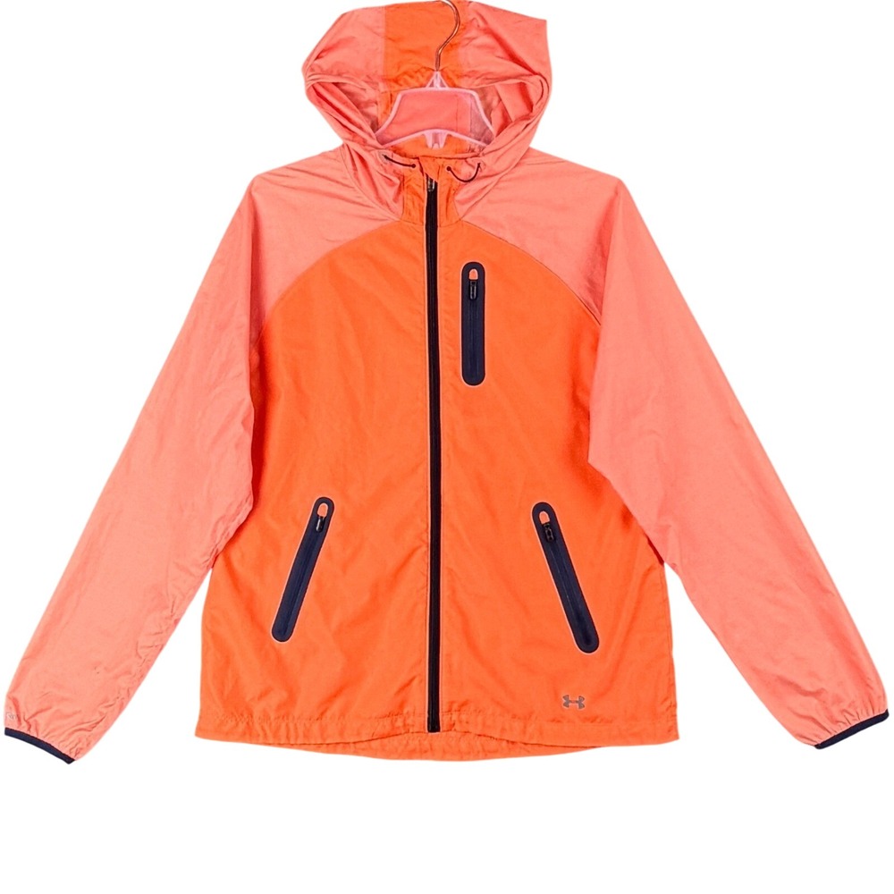 Under Armour Storm Women's‎ L Orange Hooded Lightweight Windbreaker Jacket 2014